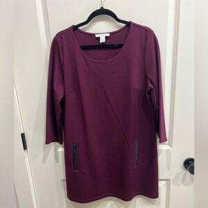 Elegant Burgundy Dress with Black Leather Details